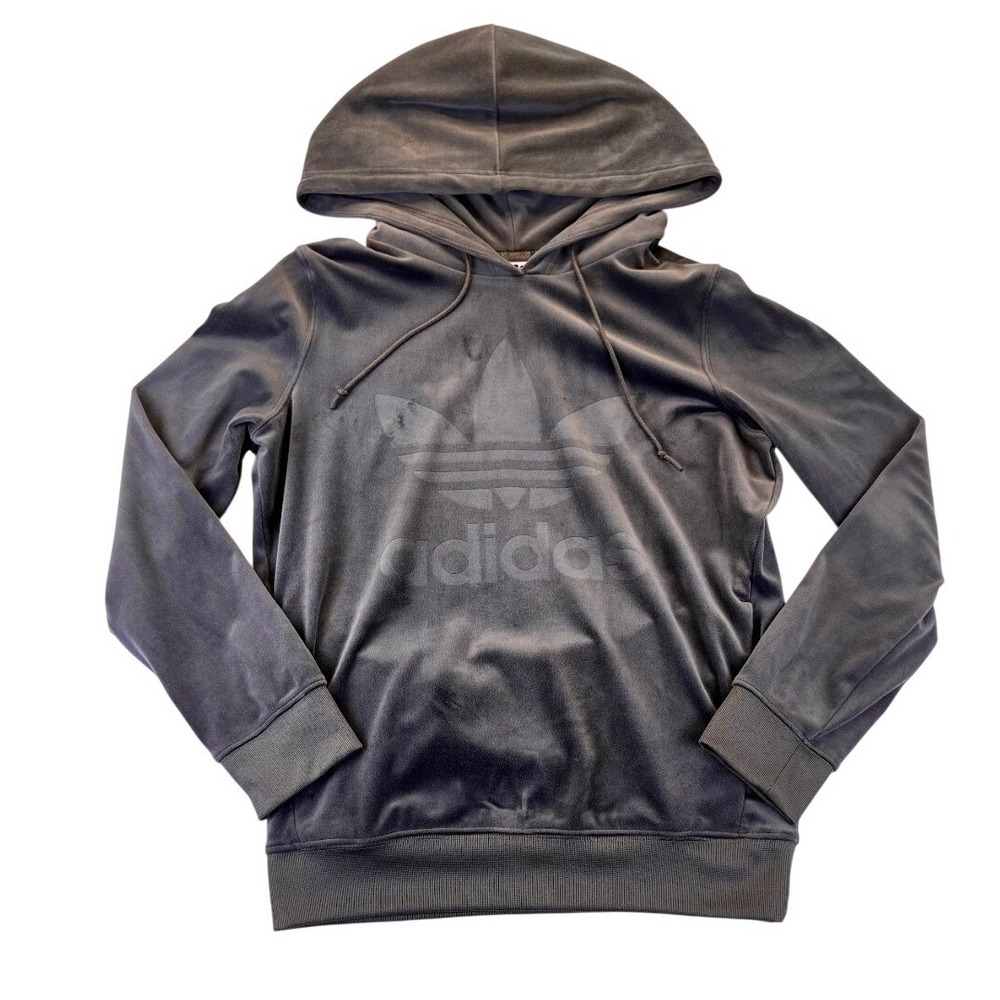 Adidas Originals Women's Velour Trefoil Hoodie Dark Green S Streetwear Sporty